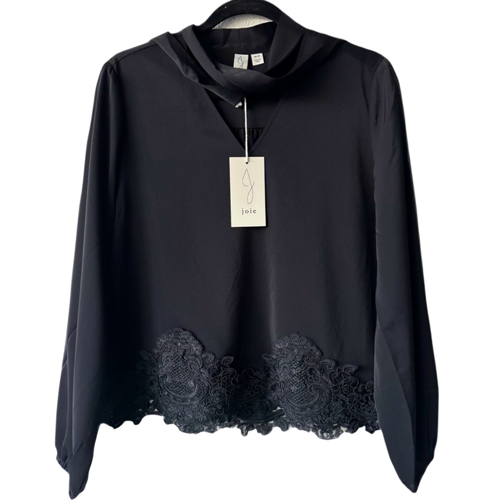🖤 Joie Black Blouse with Lace Hem – Elegant & Sophisticated! ✨